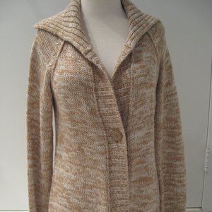 ANN TAYLOR LOFT Beige White Heathered Wool Blend 1- Button Cardigan Sweater Sz M